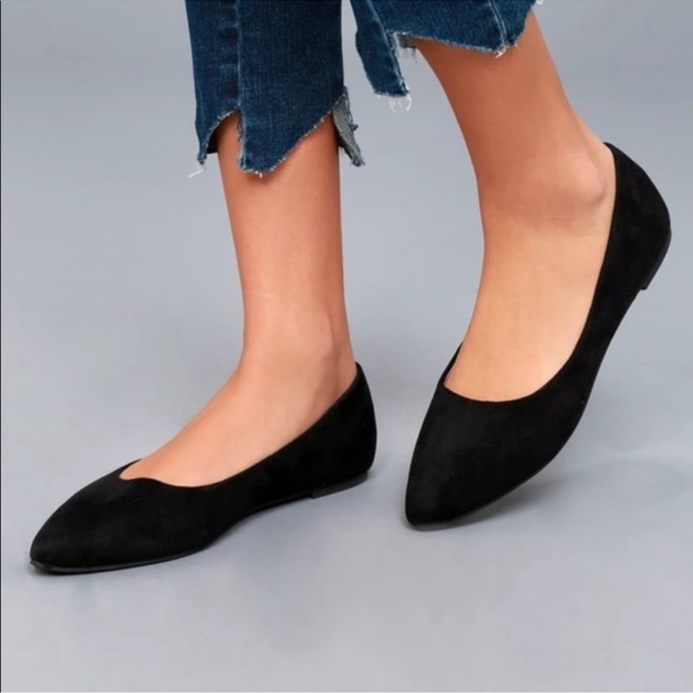 New Lulus Black Flats, Size 7.5, Vegan Suede, Slip-On Shoes